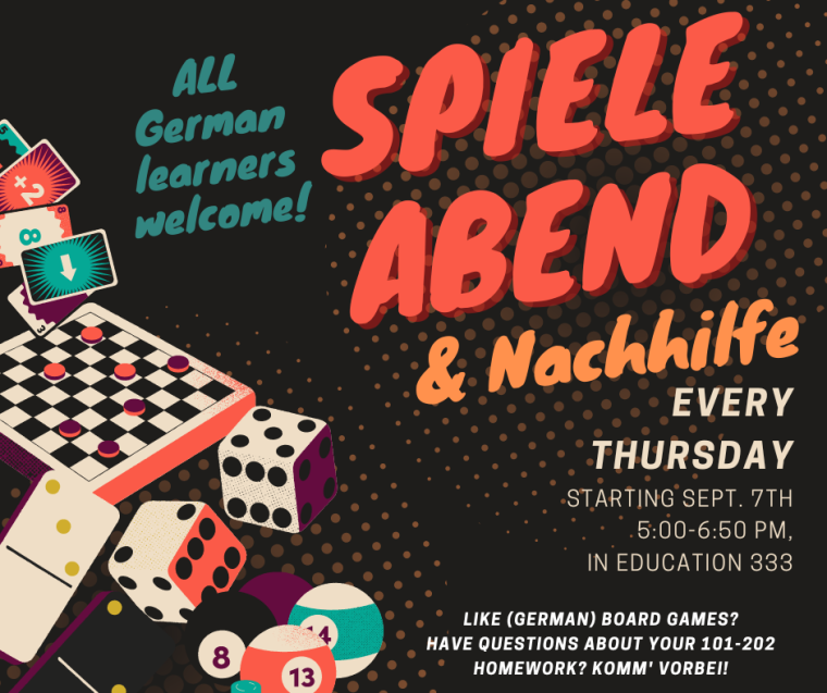 Spieleabend & Nachhilfe every Thursday, all German learners welcome!