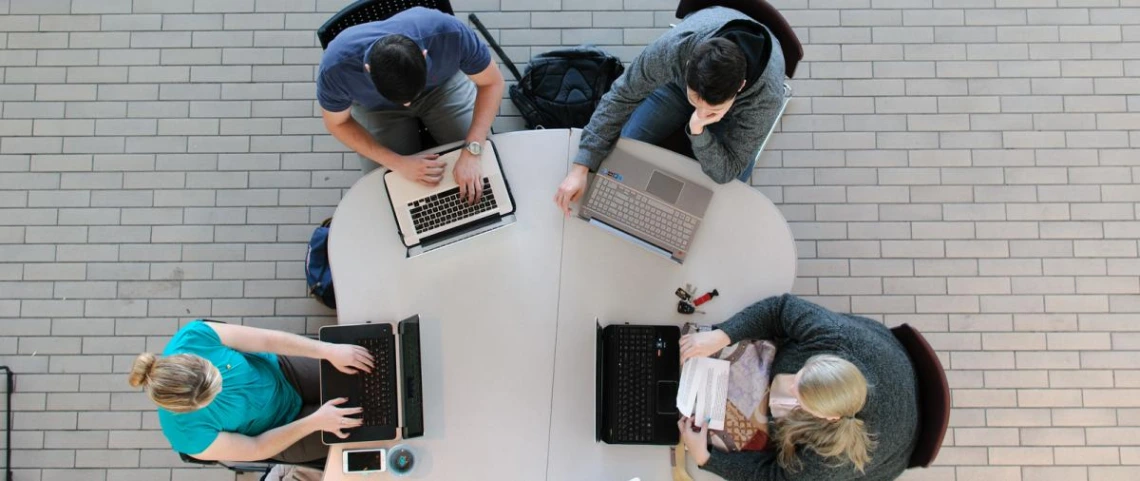 aerial view of students studying at a table
